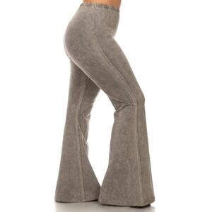 Chatoyant Plus Size Mineral Wash Bell Bottom Taupe Gray 1XL